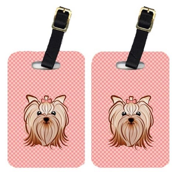Carolines Treasures Carolines Treasures BB1204BT Pair Of Checkerboard Pink Yorkie Yorkishire Terrier Luggage Tags BB1204BT - main